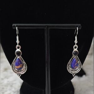 Elegant Silver Tone Colorful Stone Teardrop Earrings